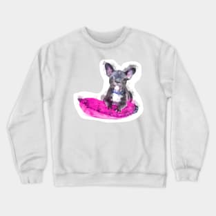 Cute Black And White Bulldog Puppy On A Pink Cusion Digital Portrait Crewneck Sweatshirt